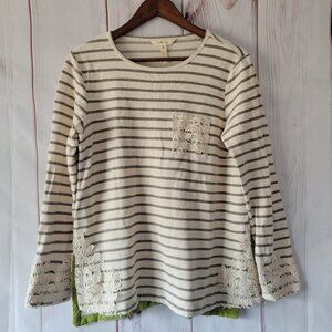 Matilda Jane Women’s M Long Sleeve Striped Top w/ Lace trim, 100 % Cotton